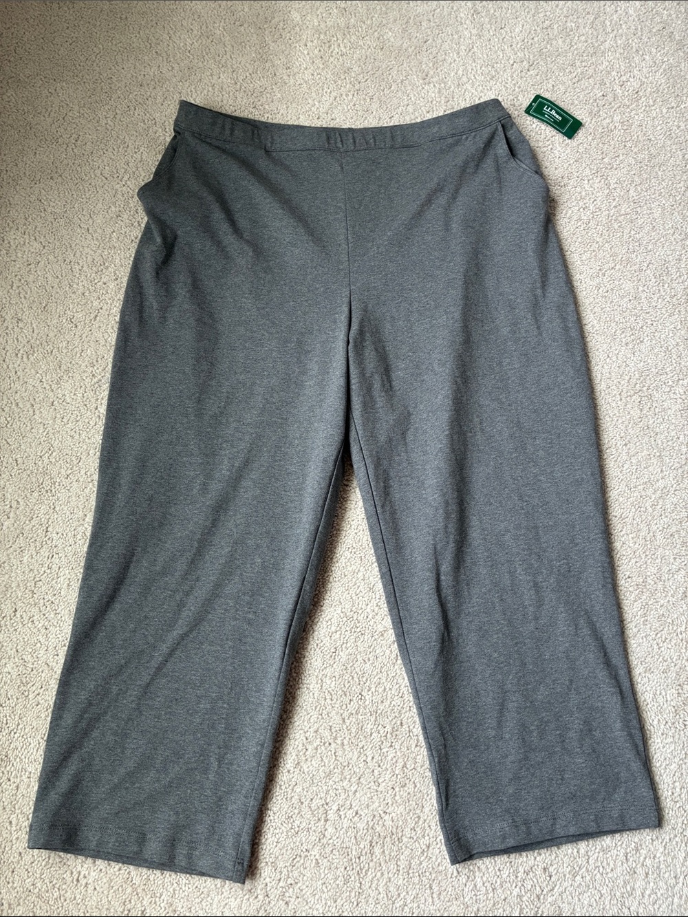 L.L.Bean New Grey Pull-On Wide Leg Knit Pants cropped size XL